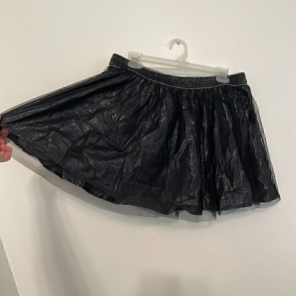 DECREE Black Silver Metallic Shimmer Tulle Elastic Waist Mini Tutu A-Line Skirt - Picture 8 of 15